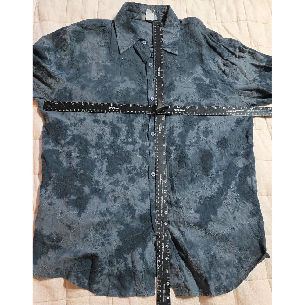 Vtg Pop Icon Shirt Mens L Embroidered Blue Gray Long Sleeve Button Up Y2K Grunge - Picture 3 of 8